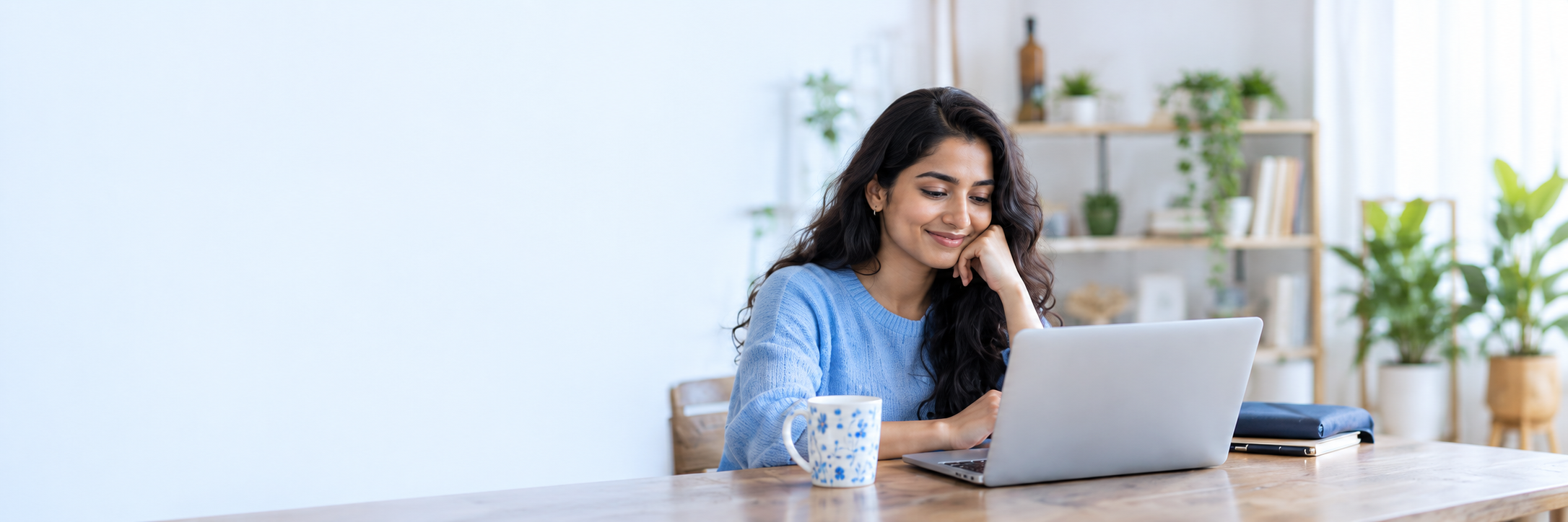 Woman using her laptop at home
